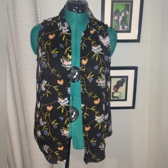 H&M Black Floral Sleeveless Self-Tie Blouse Sz 10 - Picture 9 of 11